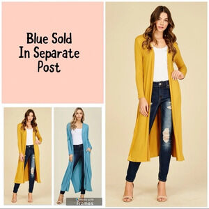 NWT Annabelle boutique light weight knit Mustard duster cardigan w/ pockets S